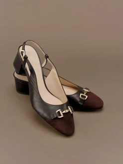 J.McLaughlin Agyness Suede u0026 Leather Slingback Heels DarkBrown New