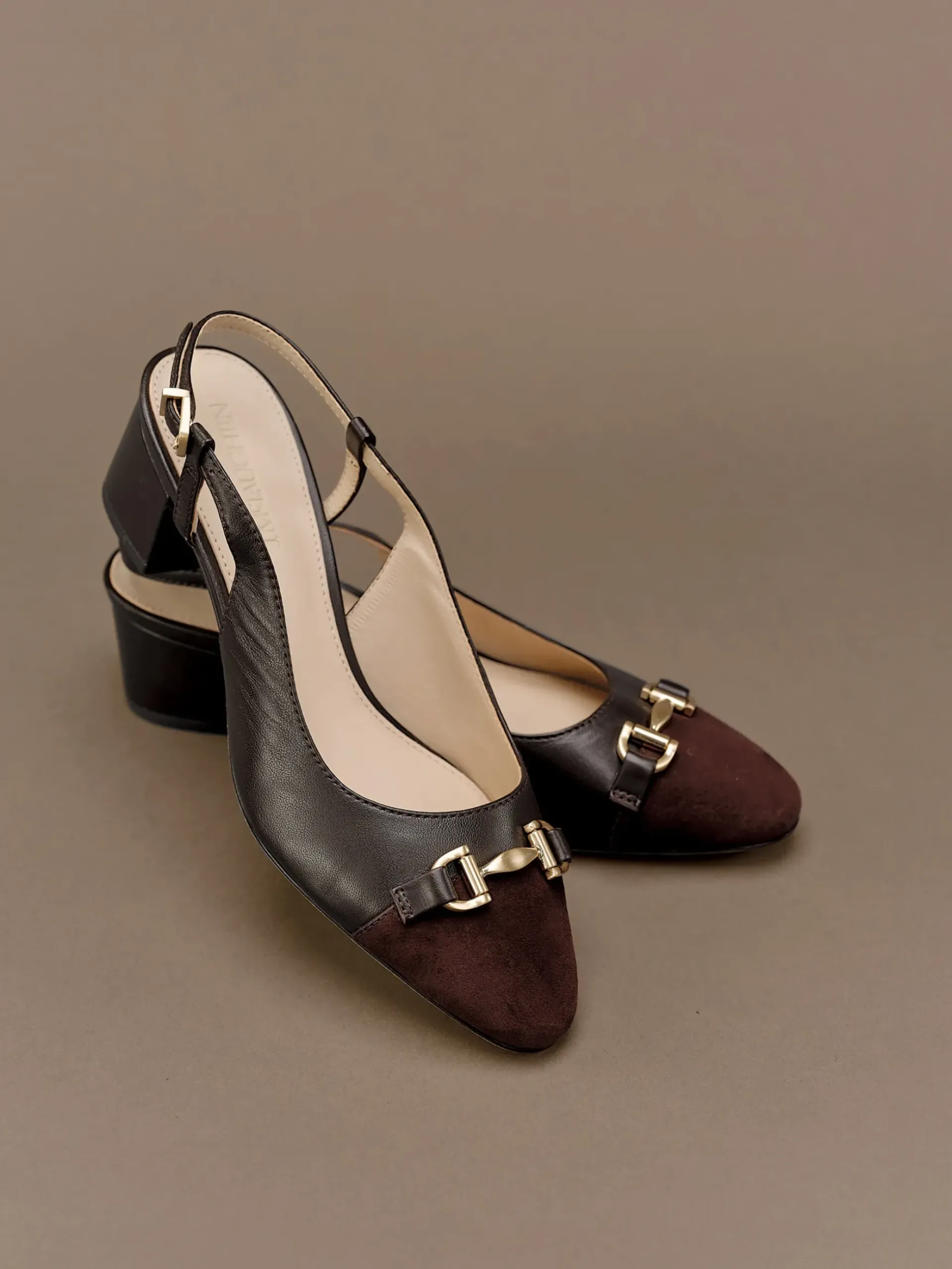 J.McLaughlin Agyness Suede u0026 Leather Slingback Heels DarkBrown New
