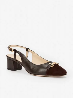 J.McLaughlin Agyness Suede u0026 Leather Slingback Heels DarkBrown New