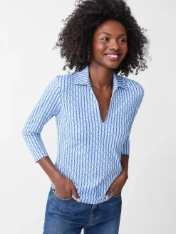 J.McLaughlin Aida 3/4 Sleeve Top in Blooms Geo DeepBlue/LightBlue Outlet