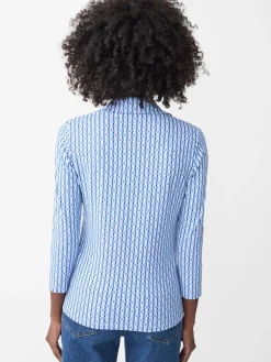 J.McLaughlin Aida 3/4 Sleeve Top in Blooms Geo DeepBlue/LightBlue Outlet