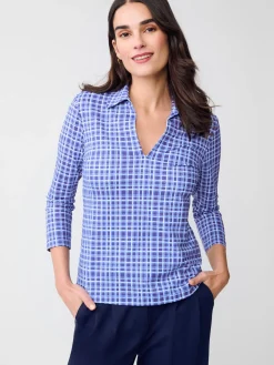 J.McLaughlin Aida 3/4 Sleeve Top in Layered Lines Navy/Blue Discount