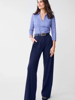J.McLaughlin Aida 3/4 Sleeve Top in Layered Lines Navy/Blue Discount