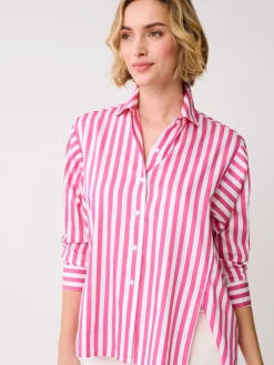 J.McLaughlin Alexis Shirt in Stripe Fuchsia/White Discount