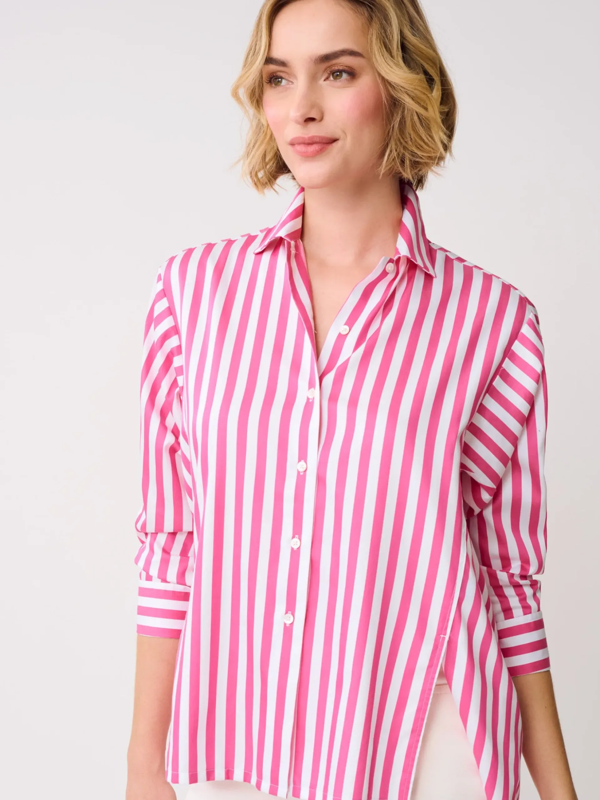 J.McLaughlin Alexis Shirt in Stripe Fuchsia/White Discount