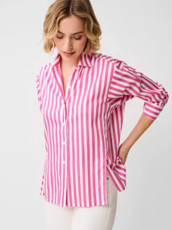 J.McLaughlin Alexis Shirt in Stripe Fuchsia/White Discount