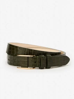 J.McLaughlin Allegra Leather Belt in Croc Olive Sale