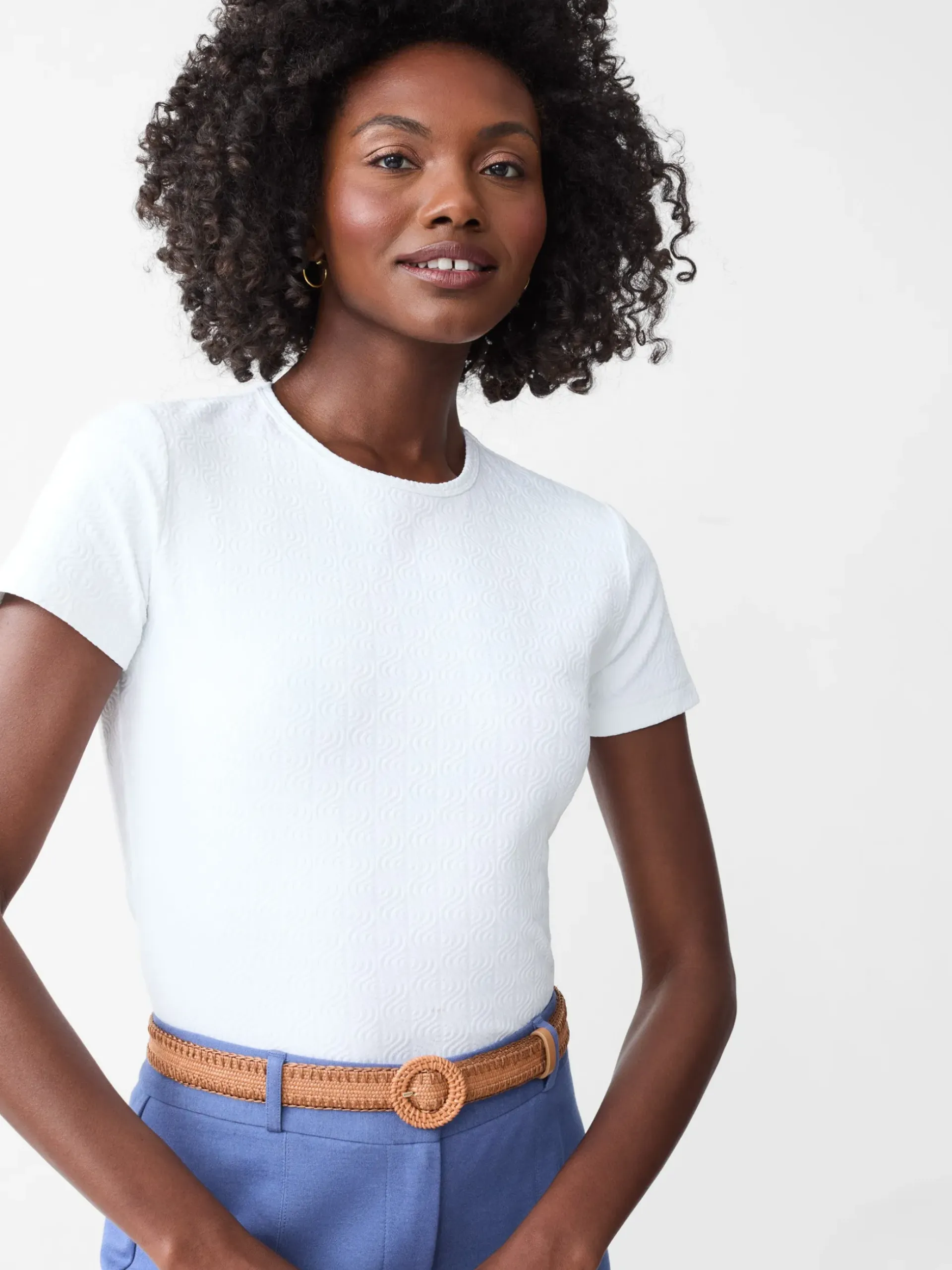 J.McLaughlin Allie Cap Sleeve Tee in Riptide Jacquard White Best