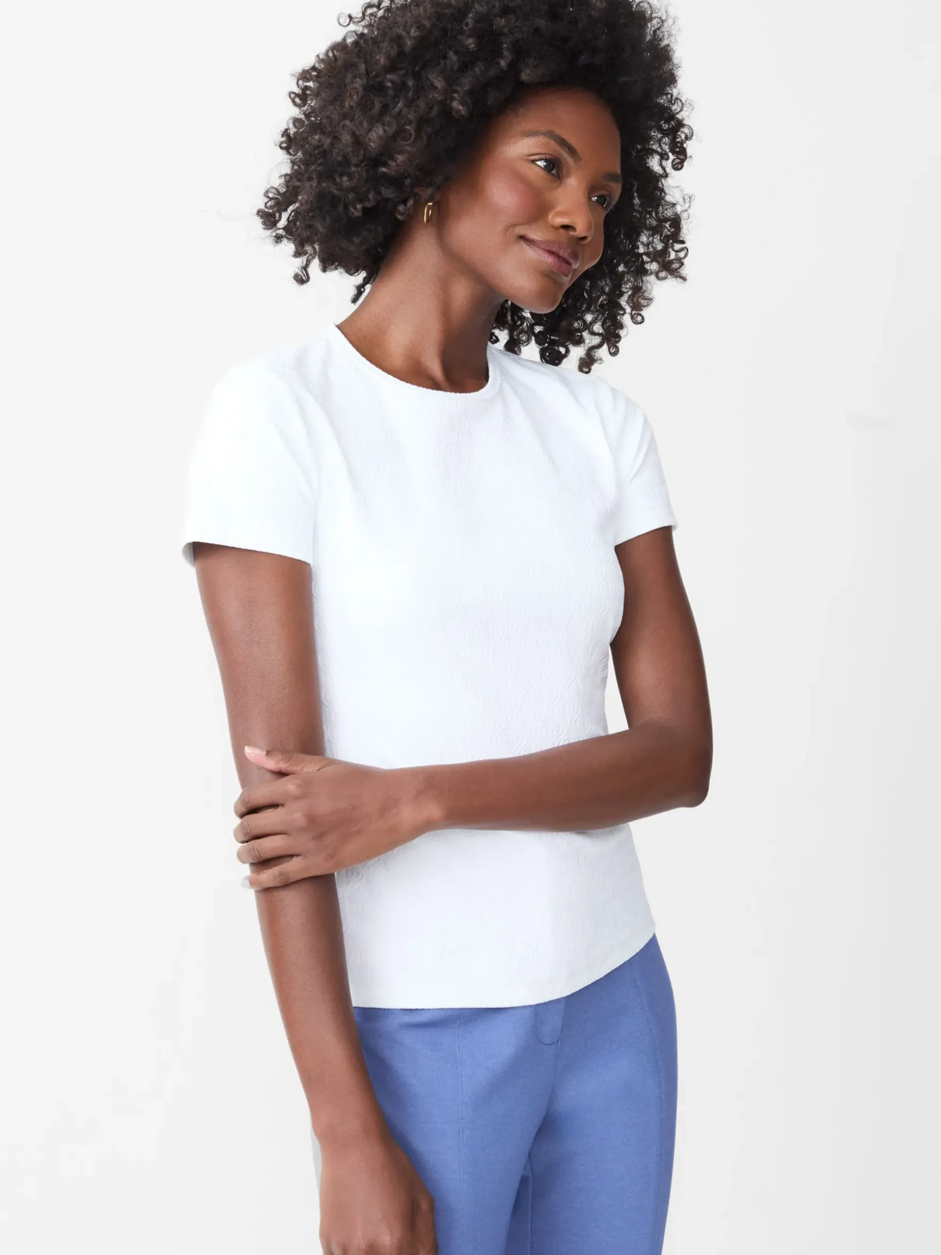 J.McLaughlin Allie Cap Sleeve Tee in Riptide Jacquard White Best