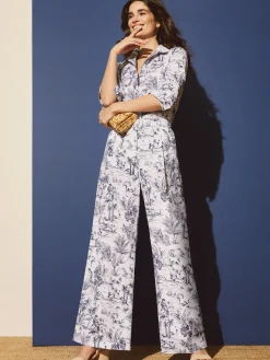 J.McLaughlin Amal Pants in Heron Toile White/Navy Best