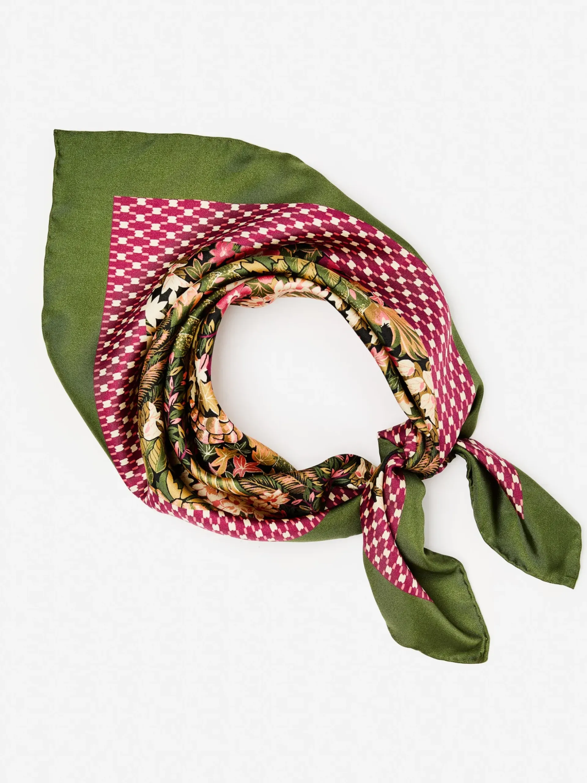 J.McLaughlin Amoura Silk Scarf in Verdant Garden Square Olive/Khaki Best