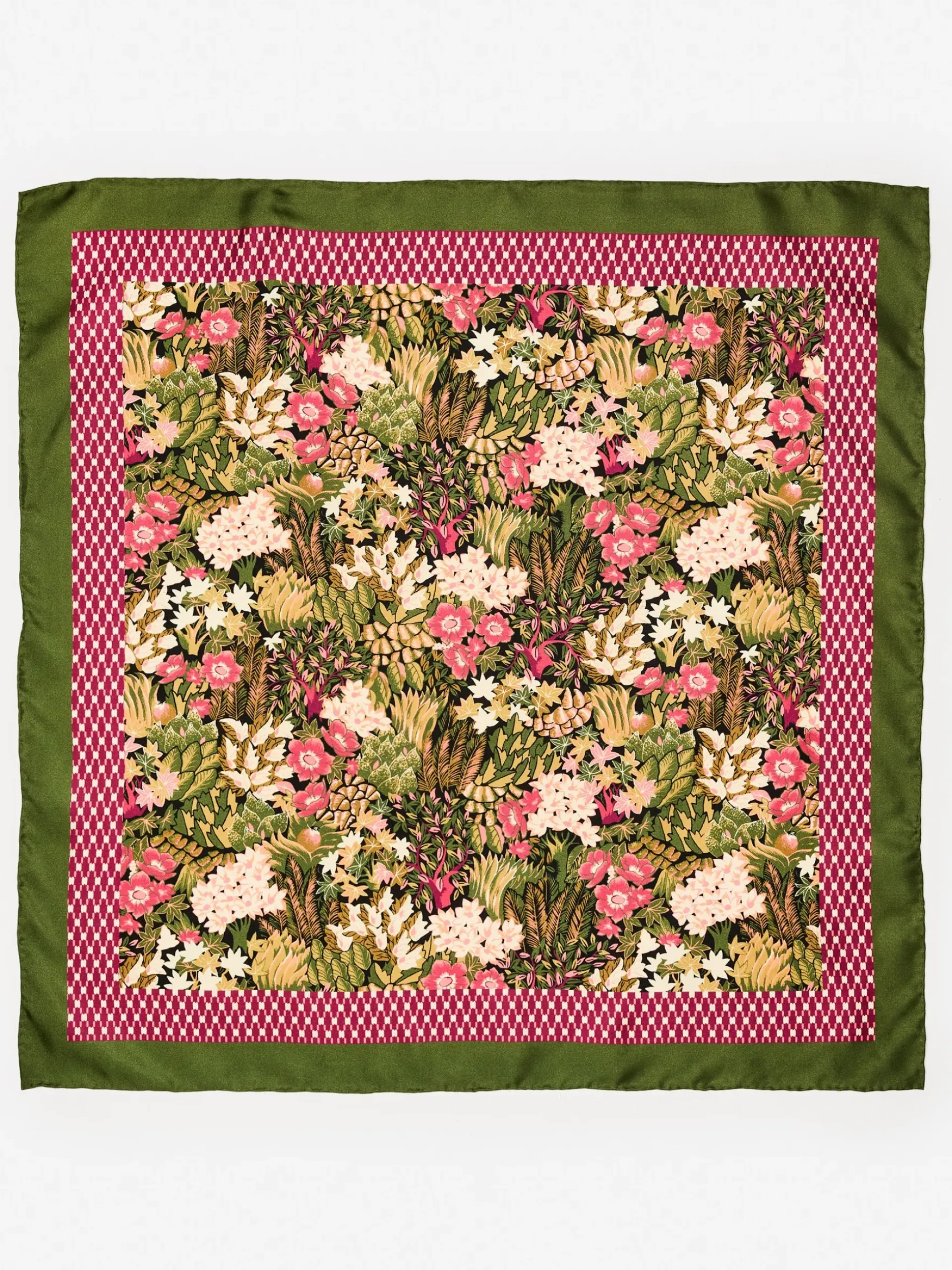J.McLaughlin Amoura Silk Scarf in Verdant Garden Square Olive/Khaki Best