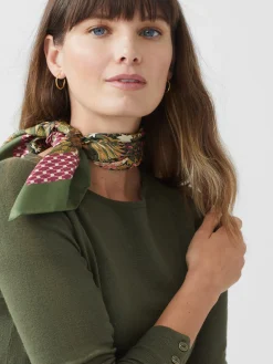J.McLaughlin Amoura Silk Scarf in Verdant Garden Square Olive/Khaki Best
