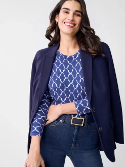 J.McLaughlin Anilee Sweater in Mega Palm Spring Navy/Chambray Best
