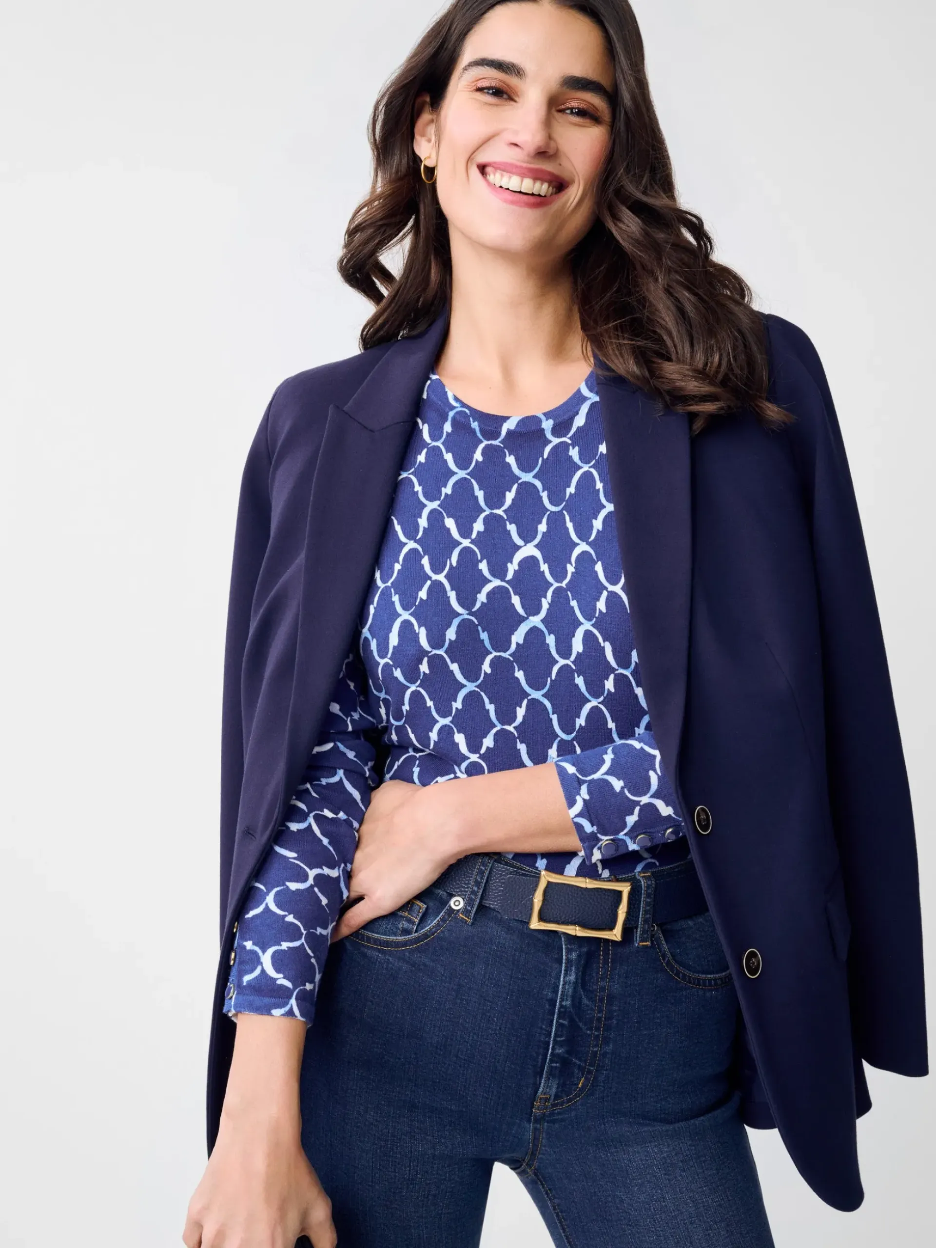 J.McLaughlin Anilee Sweater in Mega Palm Spring Navy/Chambray Best