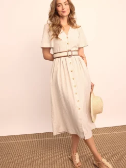 J.McLaughlin Annora Dress in Stripe OffWhite/Tan Sale