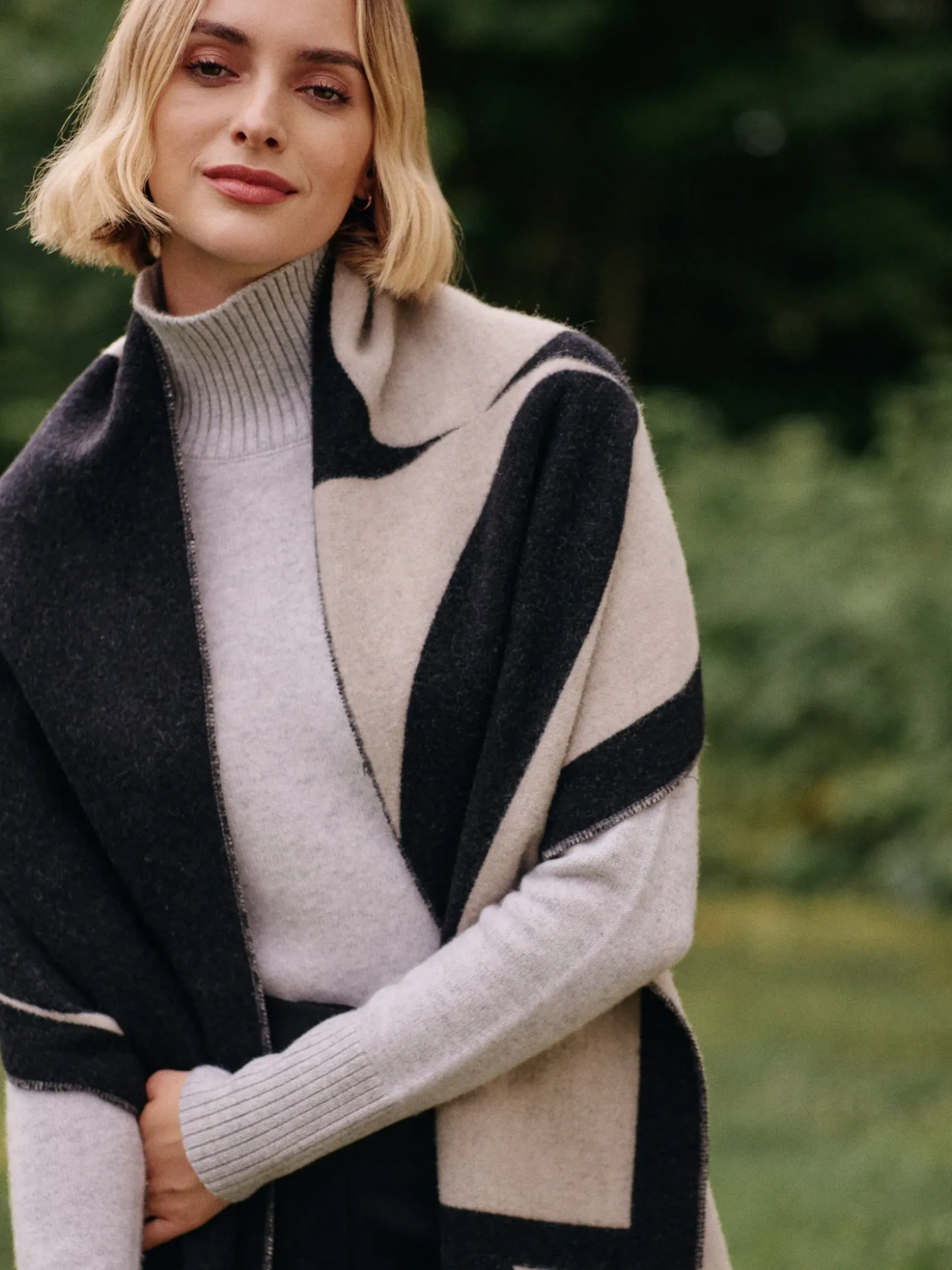 J.McLaughlin Barrow Scarf Black/OffWhite Discount