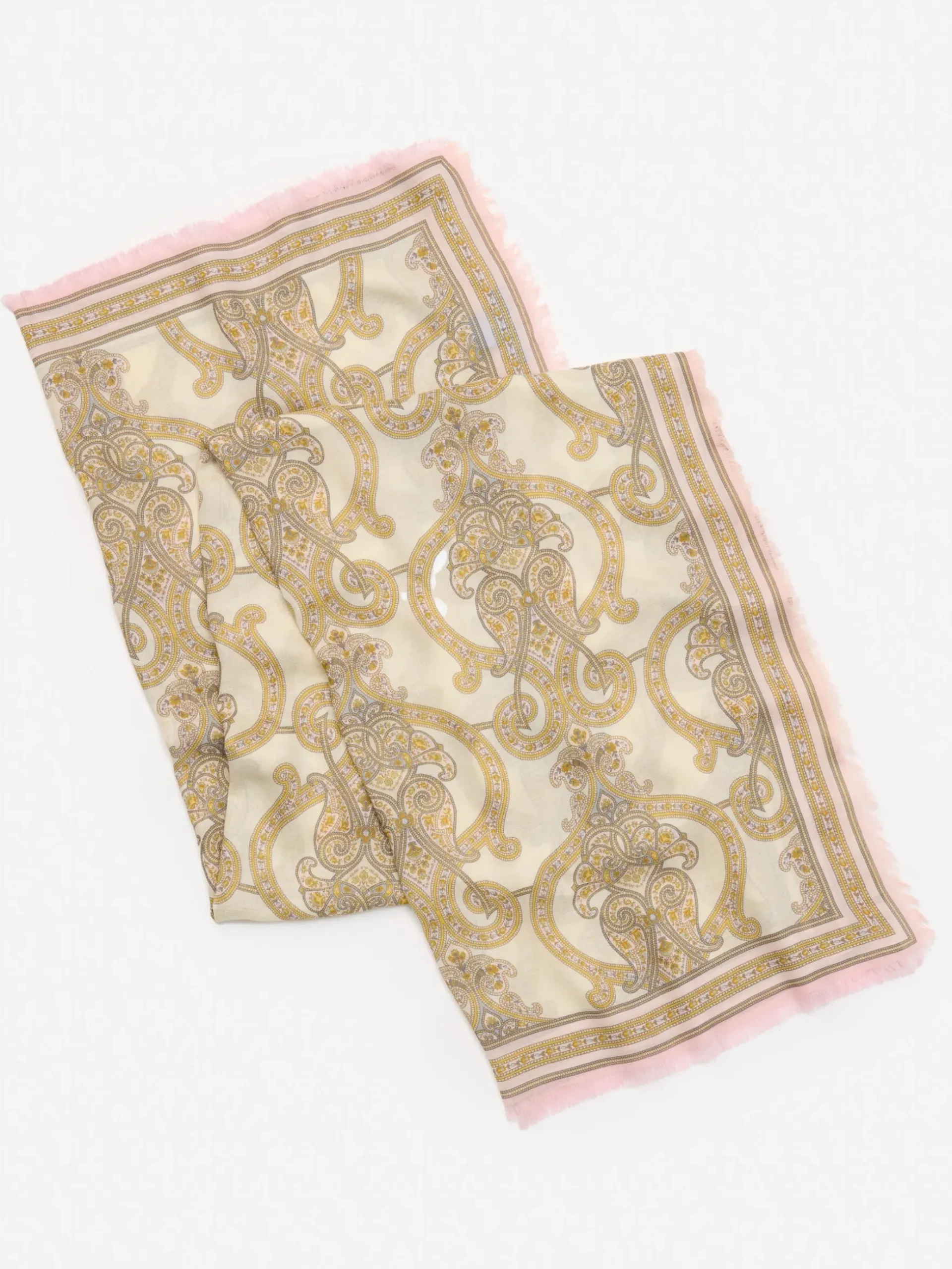 J.McLaughlin Bellini Scarf in Gilded Paisley Border Cream/Sand Sale
