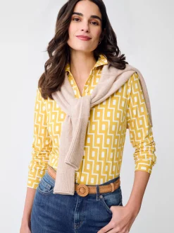 J.McLaughlin Betty Shirt in City Windows Yellow/OffWhite Clearance