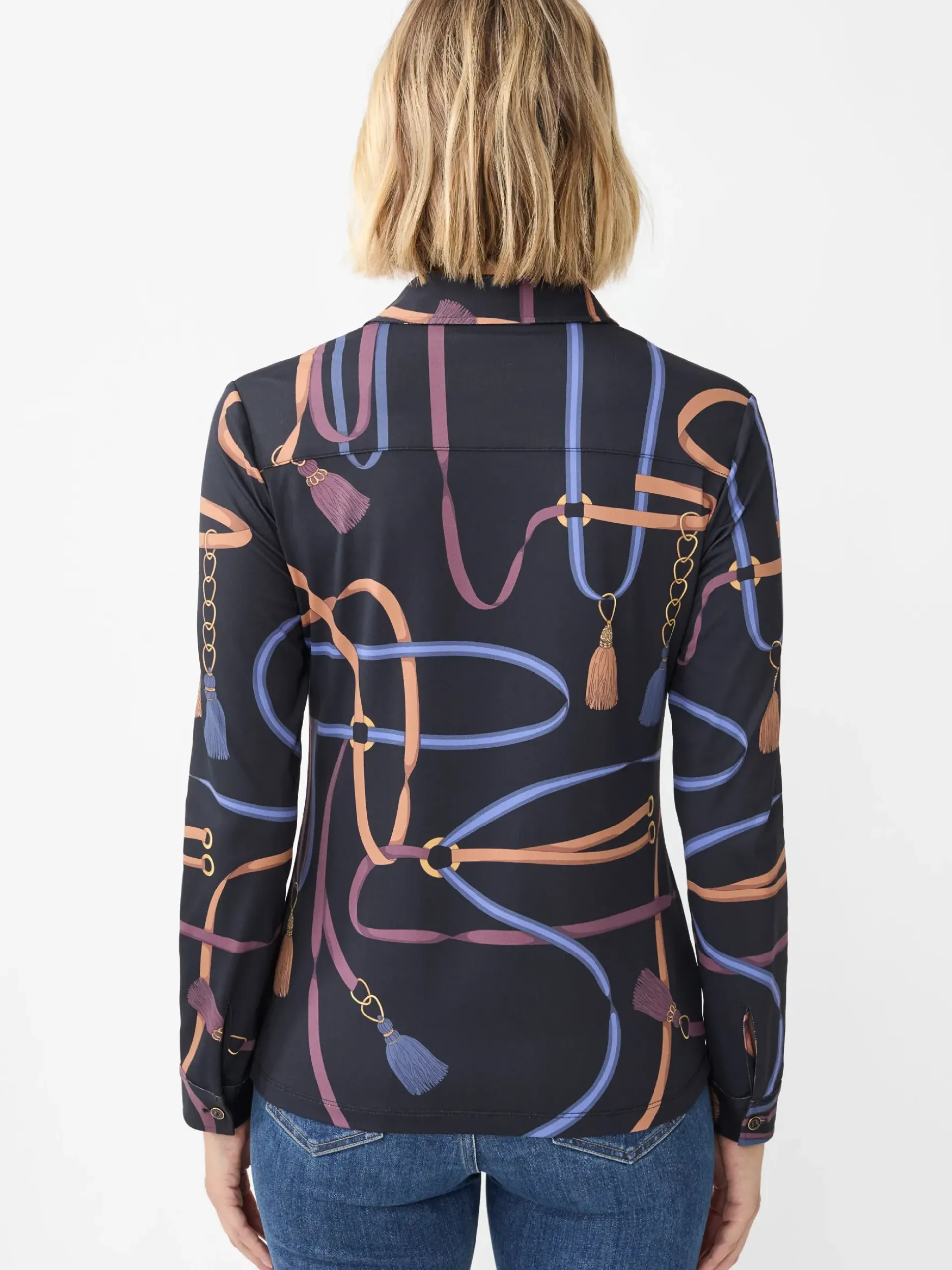 J.McLaughlin Betty Shirt in Fringe Fete Black/Blue/Purple Hot