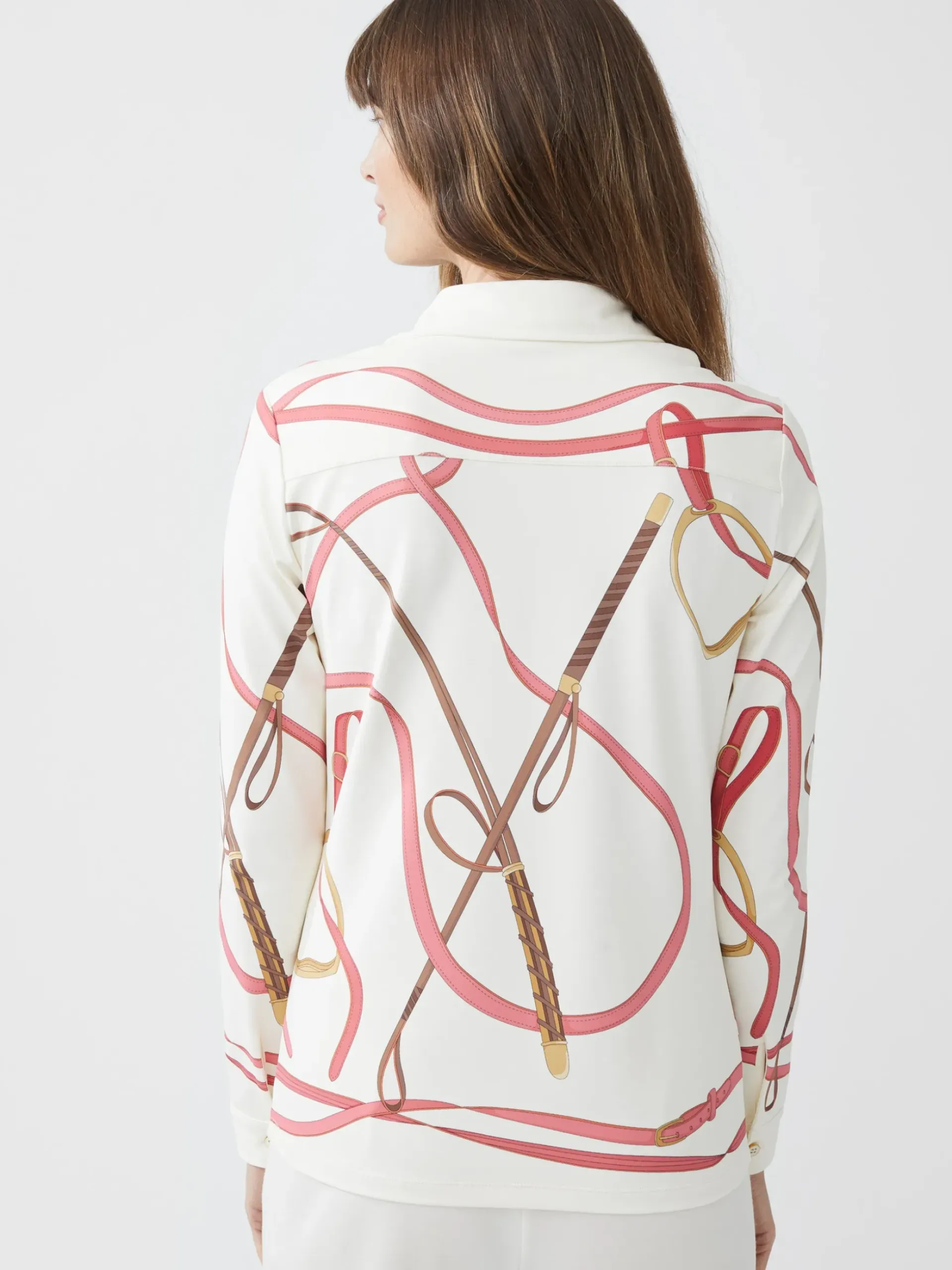J.McLaughlin Betty Shirt in Neo Palomino Cream/Coral/Gold Clearance