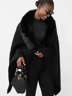 J.McLaughlin Bianca Cape with Faux Fur Collar Black Online