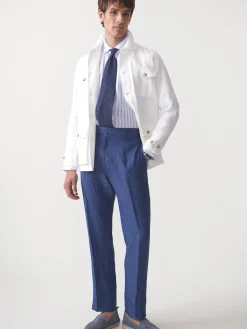 J.McLaughlin Brando Linen Safari Jacket in Herringbone OffWhite Clearance