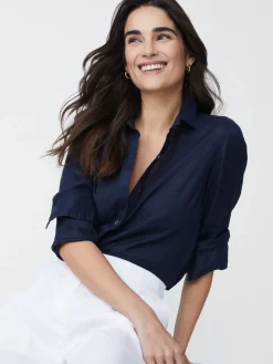 J.McLaughlin Britt Linen Shirt Navy Fashion