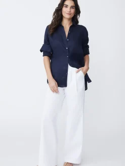 J.McLaughlin Britt Linen Shirt Navy Fashion