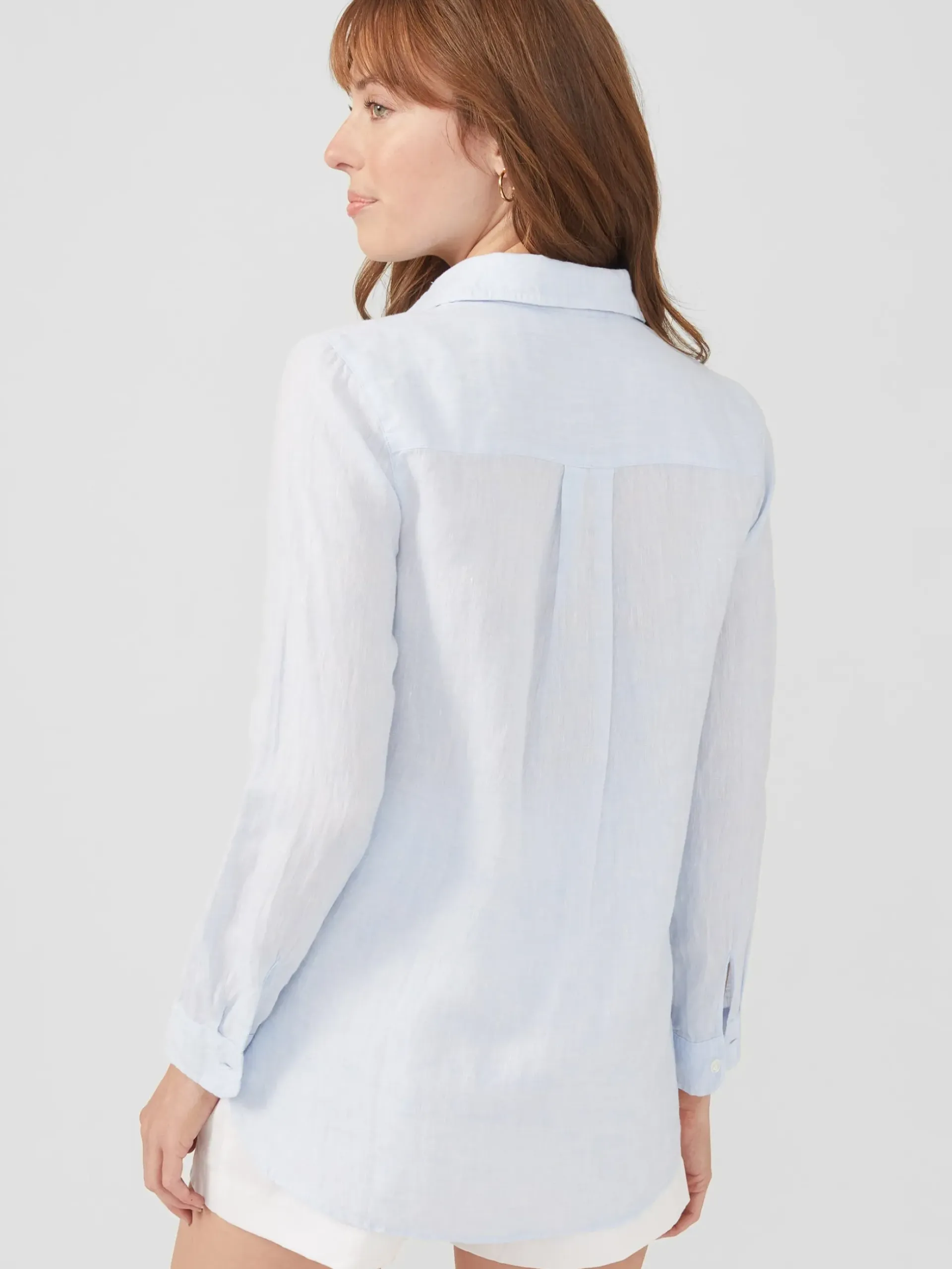 J.McLaughlin Britt Linen Shirt SkyBlue Clearance