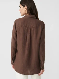 J.McLaughlin Britt Linen Shirt DarkBrown Fashion