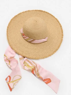 J.McLaughlin Brooke Raffia Hat in Neo Gulltopp Square LightPink/Pink Fashion