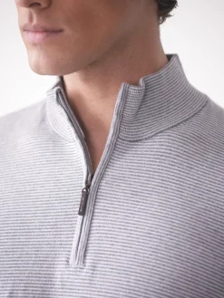 J.McLaughlin Brookhaven 1/4 Zip Sweater in Stripe Gray/LightGray Outlet