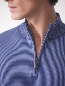 J.McLaughlin Brookhaven 1/4 Zip Sweater in Stripe Navy/Denim Discount