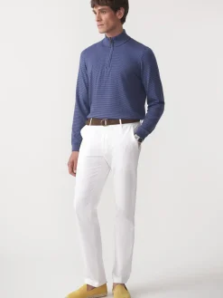 J.McLaughlin Brookhaven 1/4 Zip Sweater in Stripe Navy/Denim Discount