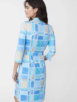 J.McLaughlin Brynn Dress in Paintbrush Plaid LightBlue/Aqua Sale