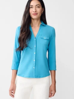 J.McLaughlin Brynn Lyford Jersey Shirt MayaBlue Sale