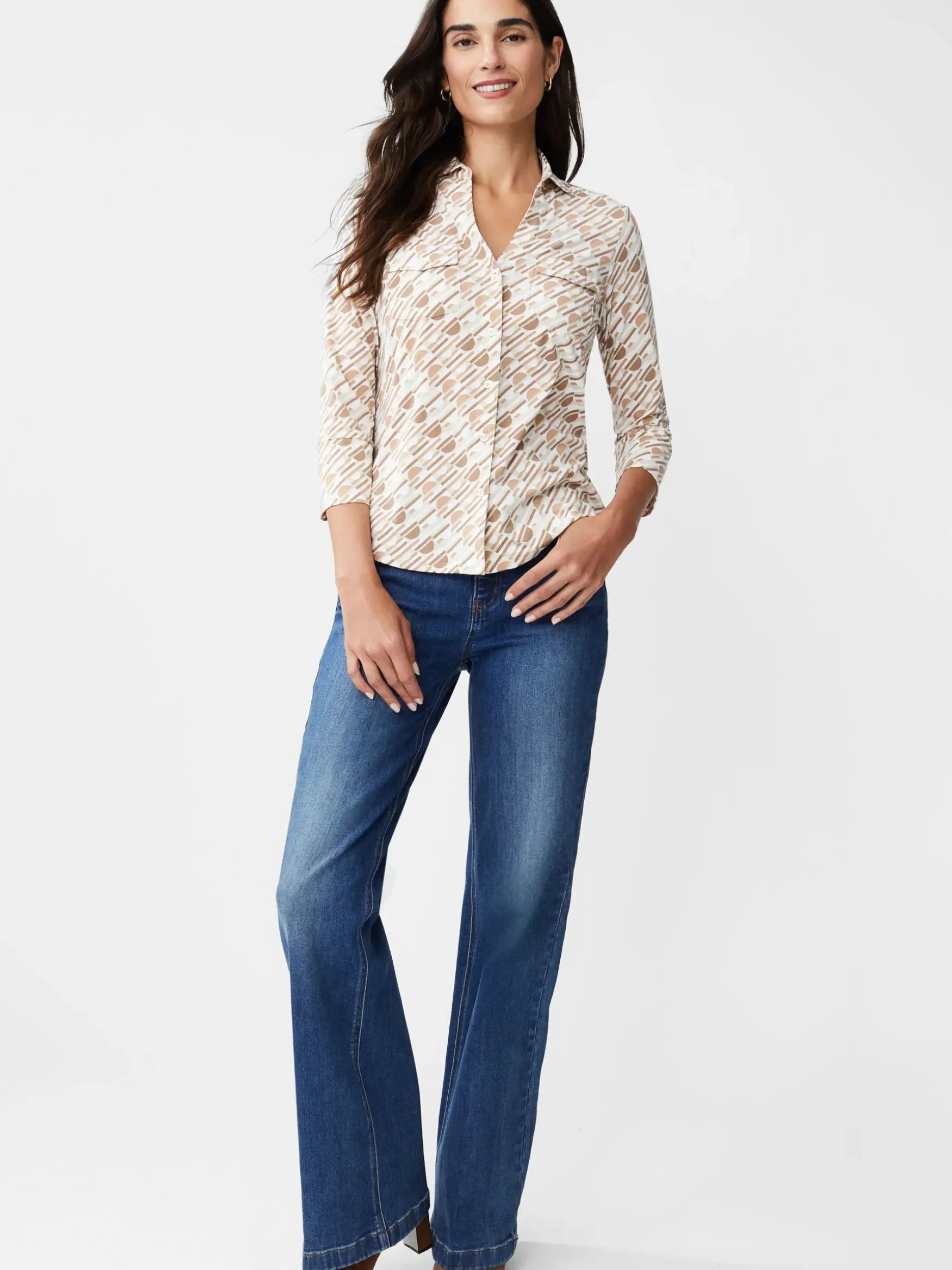 J.McLaughlin Brynn Lyford Jersey Shirt in Nine Iron OffWhite/Tan Hot