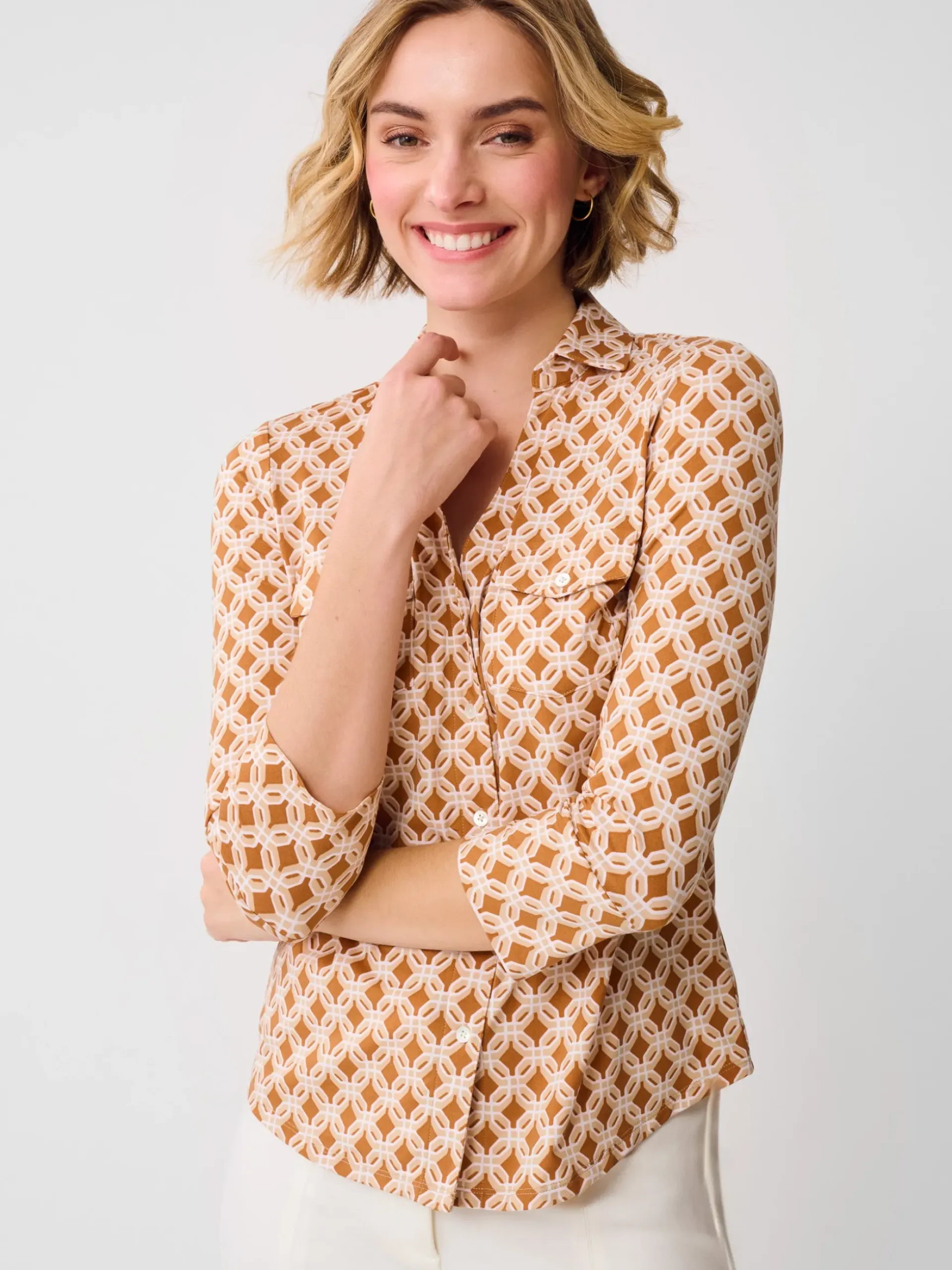 J.McLaughlin Brynn Lyford Jersey Shirt in Splendor Link Brown/Tan Best