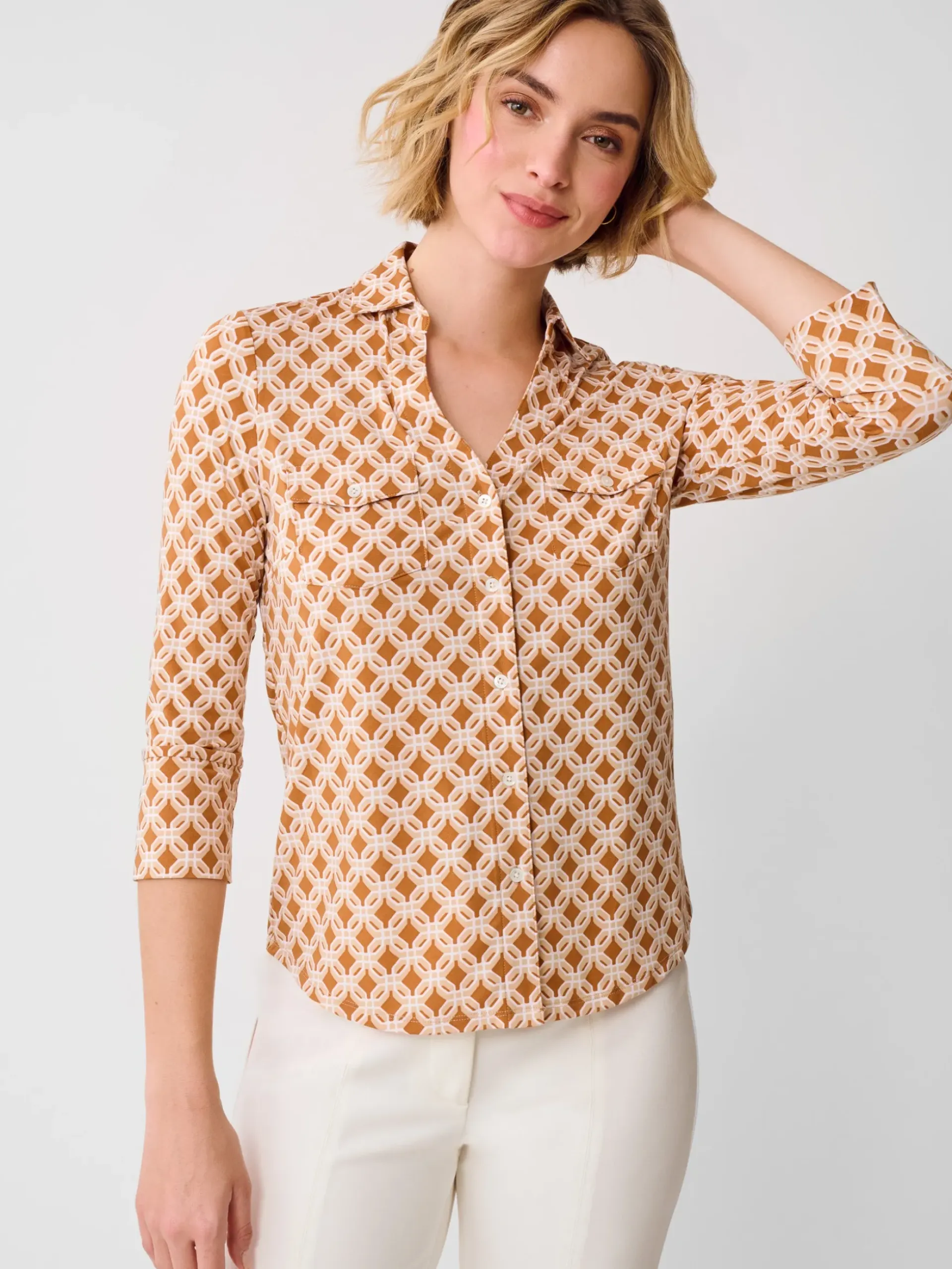 J.McLaughlin Brynn Lyford Jersey Shirt in Splendor Link Brown/Tan Best