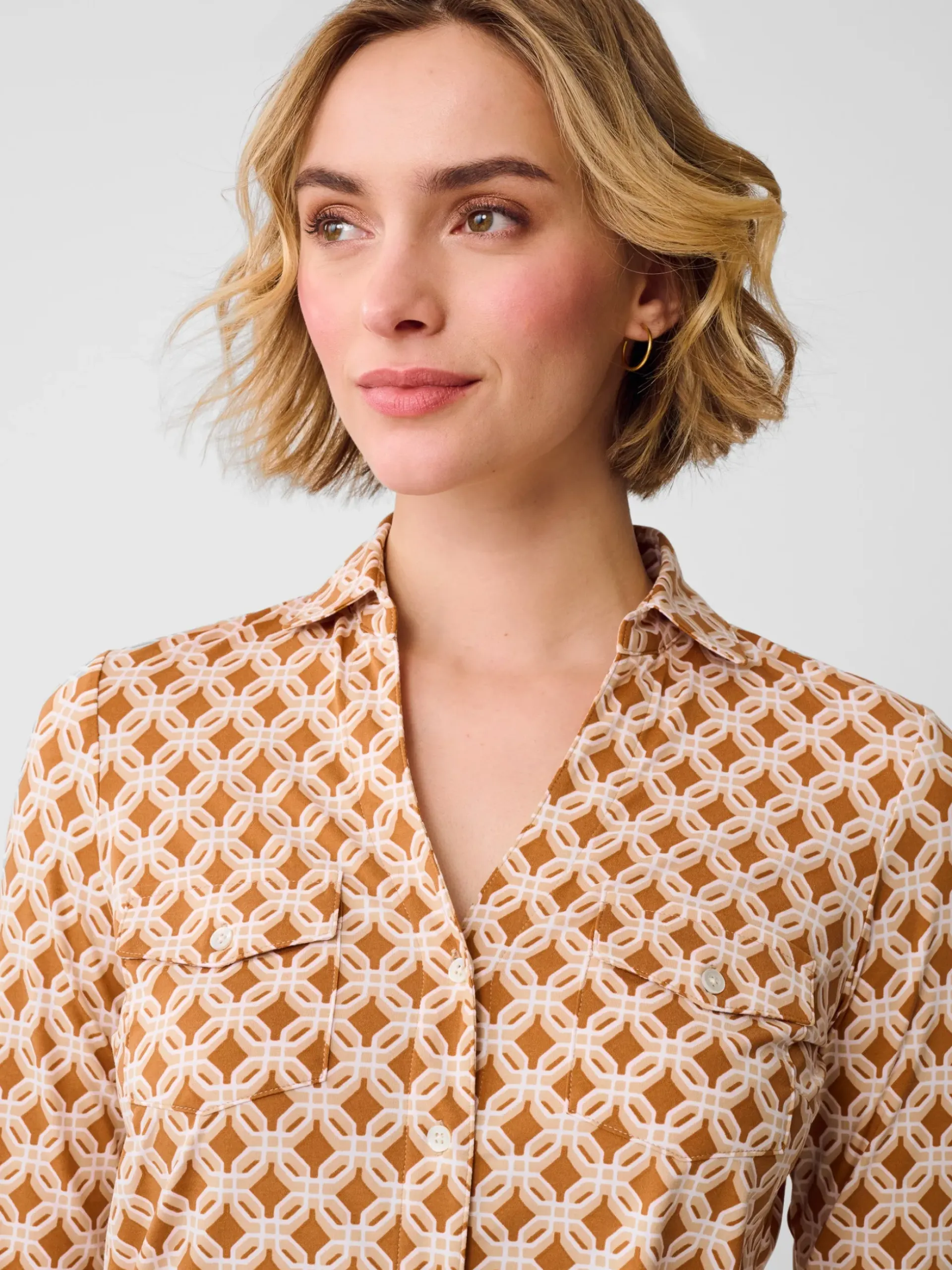 J.McLaughlin Brynn Lyford Jersey Shirt in Splendor Link Brown/Tan Best