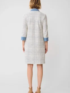 J.McLaughlin Bryony Dress in Plaid Jacquard OffWhite/LightBlue New
