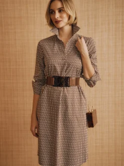 J.McLaughlin Cagney Dress in Micro City Windows Brown/OffWhite New