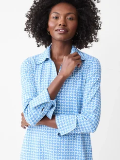 J.McLaughlin Cagney Dress in Neo Sugar Cane MediumBlue/OffWhite Best