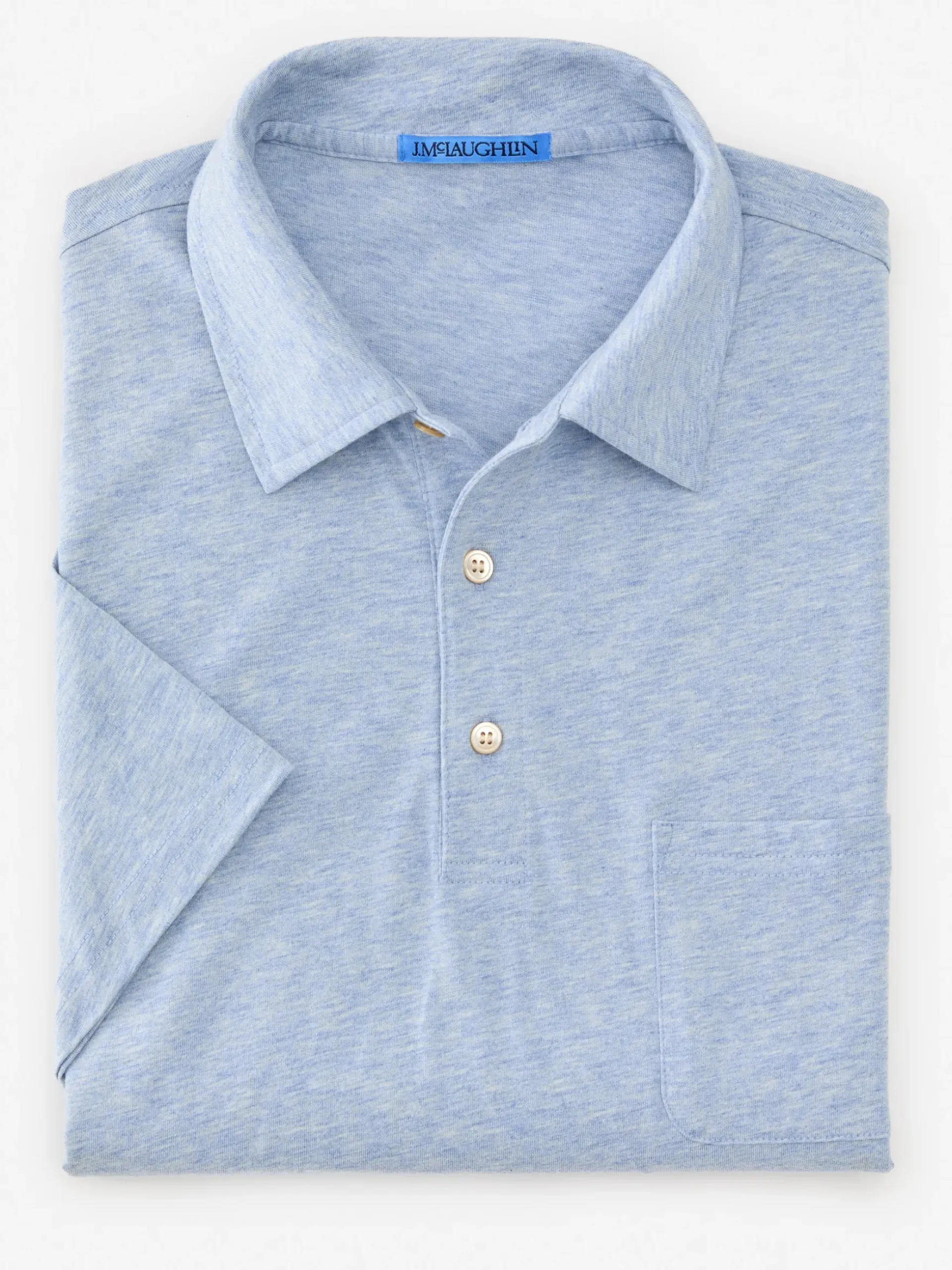 J.McLaughlin Callahan Cotton Polo HeatherLightDenim Clearance