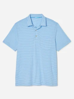 J.McLaughlin Callahan Cotton Polo in Stripe NewWedgewood/White Clearance