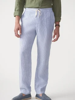 J.McLaughlin Callistair Linen Pants in Hairline Stripe White/Navy Sale