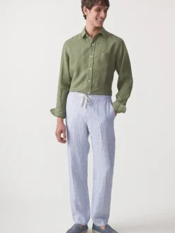 J.McLaughlin Callistair Linen Pants in Hairline Stripe White/Navy Sale
