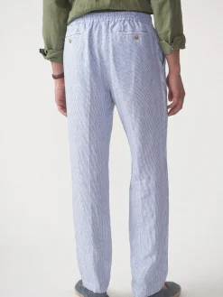 J.McLaughlin Callistair Linen Pants in Hairline Stripe White/Navy Sale