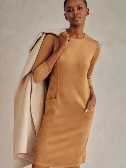 J.McLaughlin Catalyst Faux Suede Dress Tan New